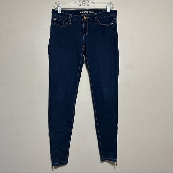 Michael Kors Skinny Jeans Zipper Ankle Leg Hem Size 2 Stretch Dark Wash Decal - Picture 9 of 10